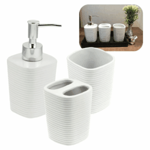 Kit Acessórios Banheiro Lavabo Cerâmica Branca 3 Peças
