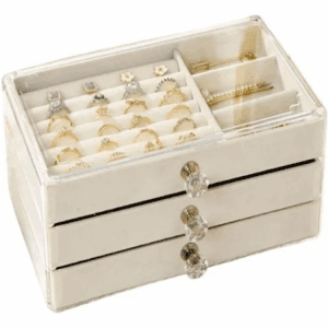 Porta Joias Caixa Organizadora Luxo para Joias de Acrílico com 3 Gavetas, Organizer suas Bijuterias, Anéis, Correntes, Brincos, Colares