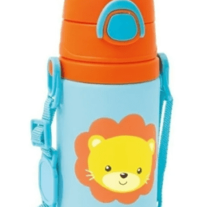 Garrafa Alumínio Garrafinha Infantil C/ Canudo Silicone Buba Cor Leãozinho