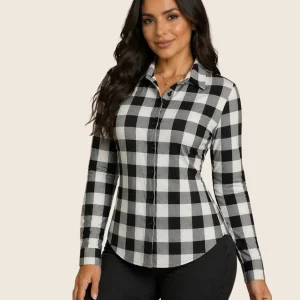 Camisa Xadrez Longa Blusa Manga Social De Botão
