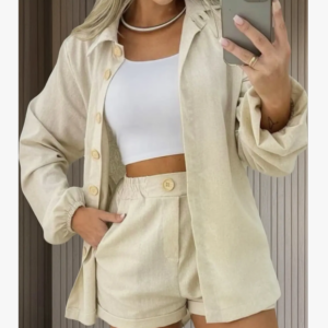 Conjunto Linho Feminino Camisa E Short Linha Premium